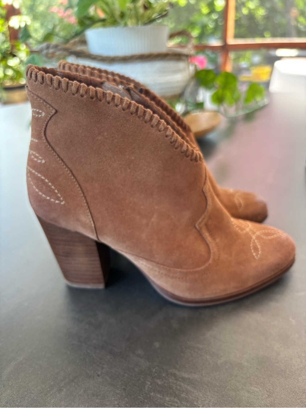 Ariat Brown Suede Ankle Booties with Stacked Heel